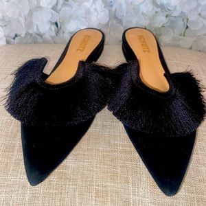 SCHUTZ Brenle Black Fringe Mules Flat Women's